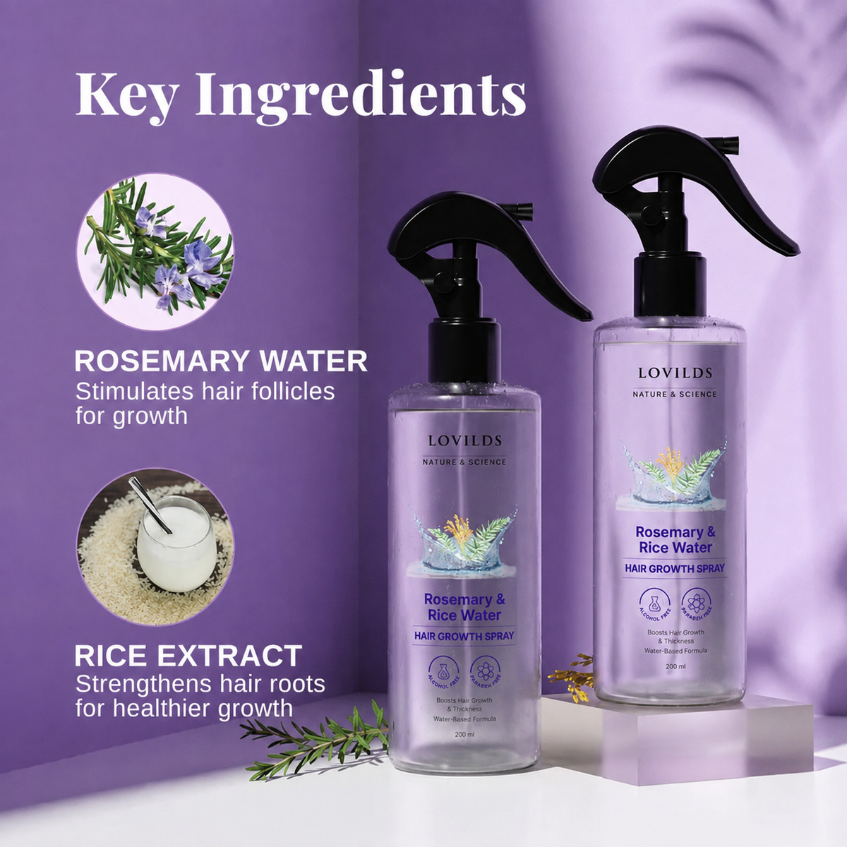 Rosemary Water and Rice Water |100% Natural Extract | Soft & Smooth Hair Non-Greasy & Fast Absorbing | 200 ml