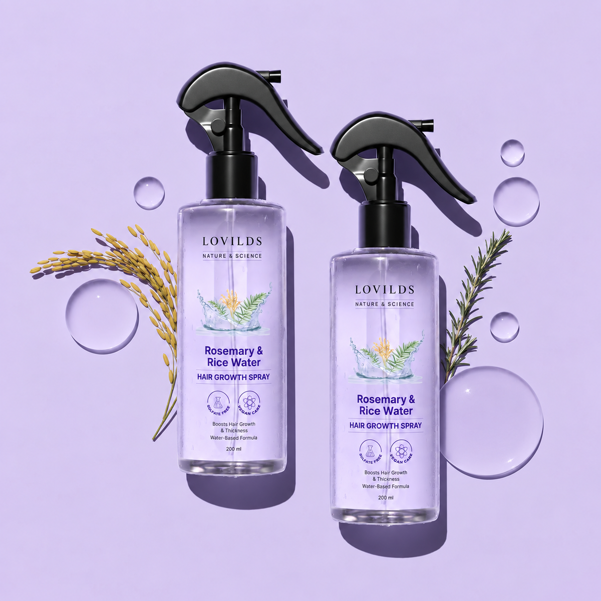 Rosemary Water and Rice Water |100% Natural Extract | Soft & Smooth Hair Non-Greasy & Fast Absorbing | 200 ml（Discount）