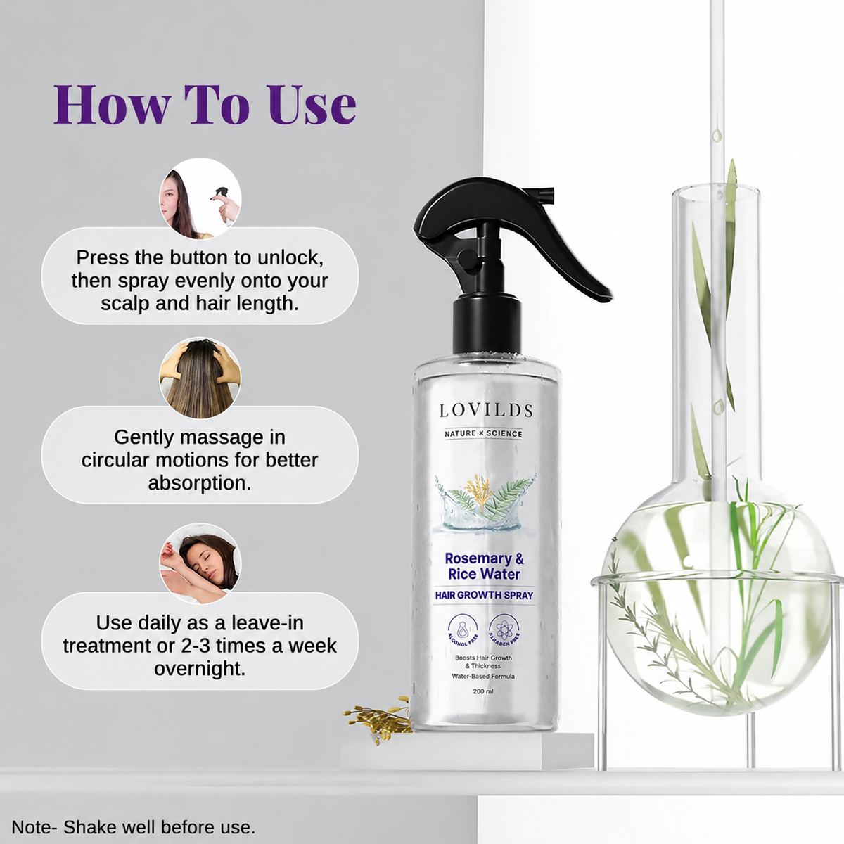 Rosemary Water and Rice Water |100% Natural Extract | Soft & Smooth Hair Non-Greasy & Fast Absorbing | 200 ml